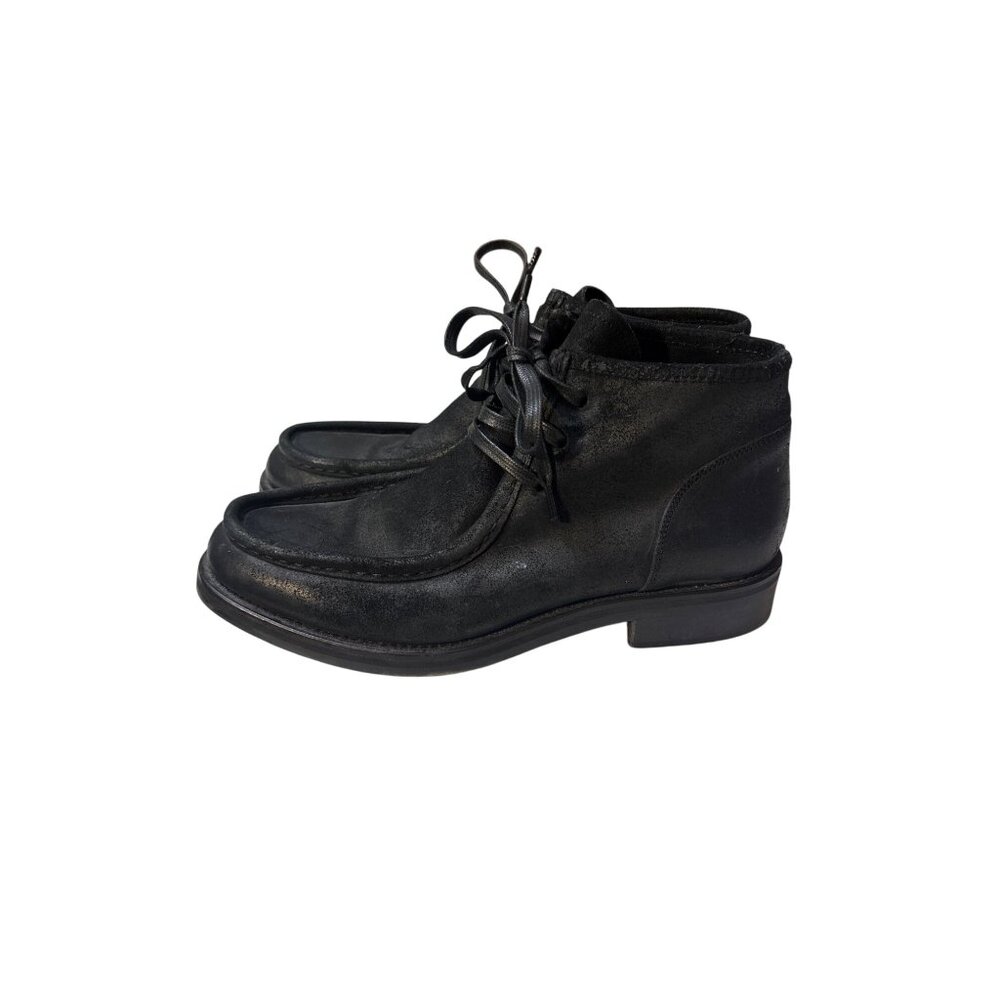 Vince Crawford Black Leather Suede Lace-Up Ankle Boots US 9.5M EU 43 Made In Ita